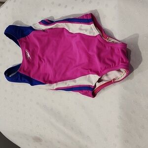 Speedo Girls Pink, Blue, and White, Solid Infinity Splice 1 PC Swimsuit, Size 5.